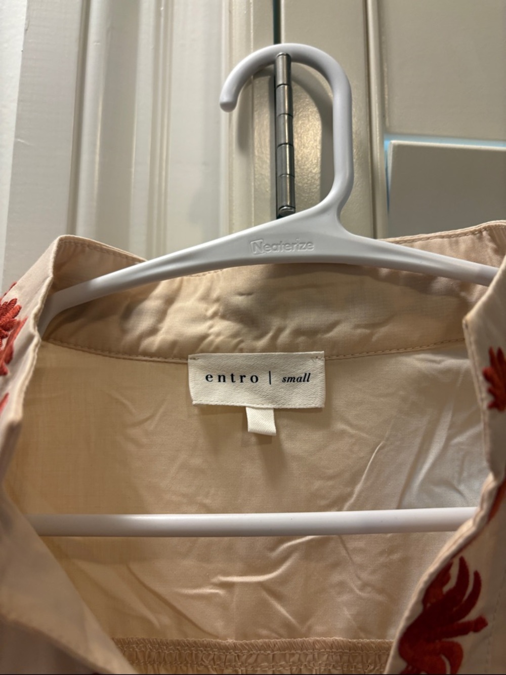 entro Cream Peasant Blouse with Red Embroidery - Picture 4 of 7